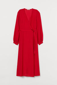 Long Wrap Belted Chiffon Dress
