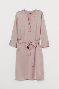 Satin Sleeve Belted Dress