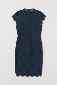 High Neck Lace Fitted Dress